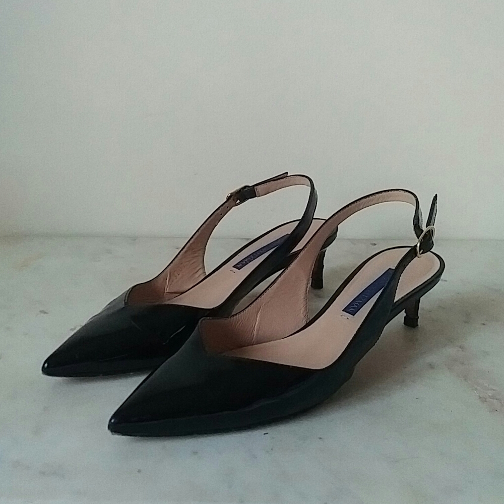 STUART WEITZMAN- black patent leather slingback heels